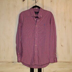 Ralph Lauren Classic Fit red white blue check long sleeve button up shirt size M